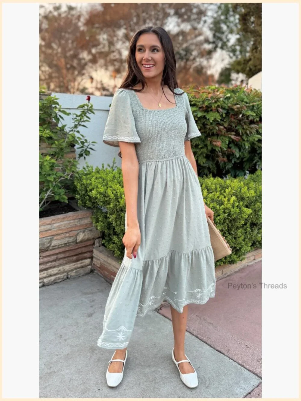 Short Sleeve Smocked Square Neck A Line Flowy Maxi Dress